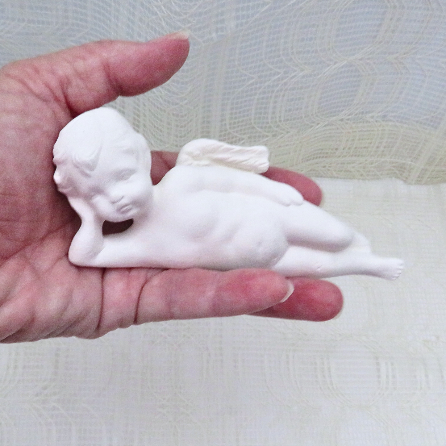 Handmade Ready to Paint Ceramic Cherub Angel Figurine Lying On His Side, Angel Decor, Angel Gift, Paintable Ceramic Cherub Statue