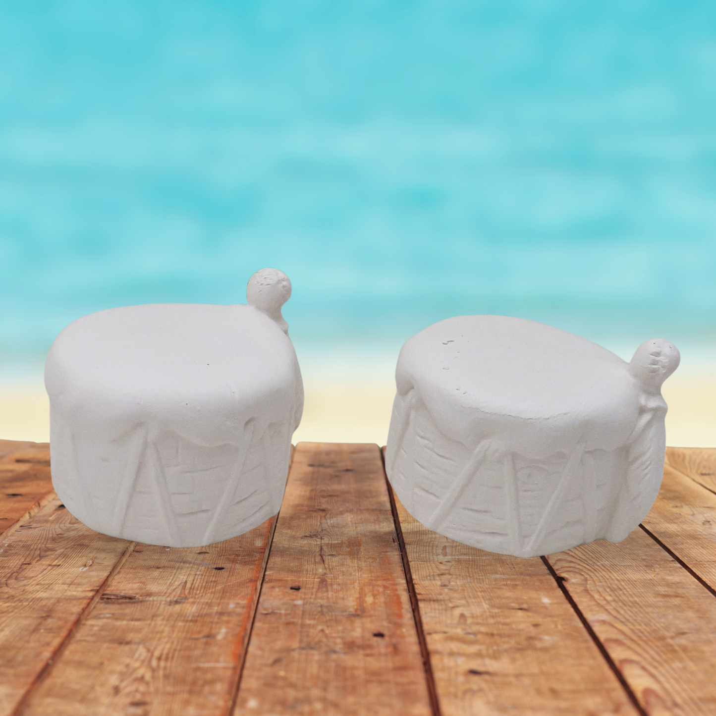 Unpainted Ceramic Bisque Drum Figurine, Ceramic Paint Project, Paintable Ready to Paint Drum Statues, Southwest Decor