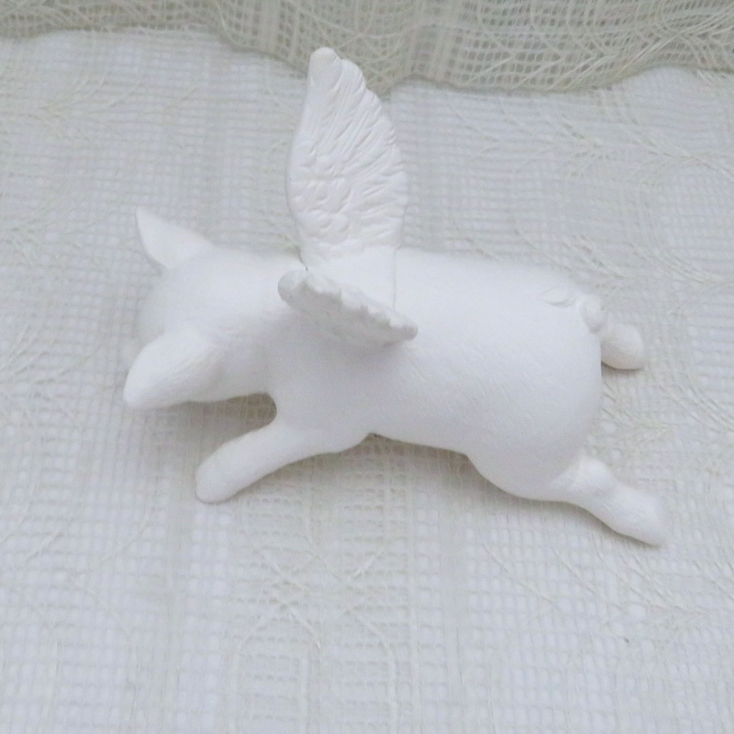 Handmade Ceramic Bisque Flying Pig Angel ReadyTo Paint for Pig Lovers