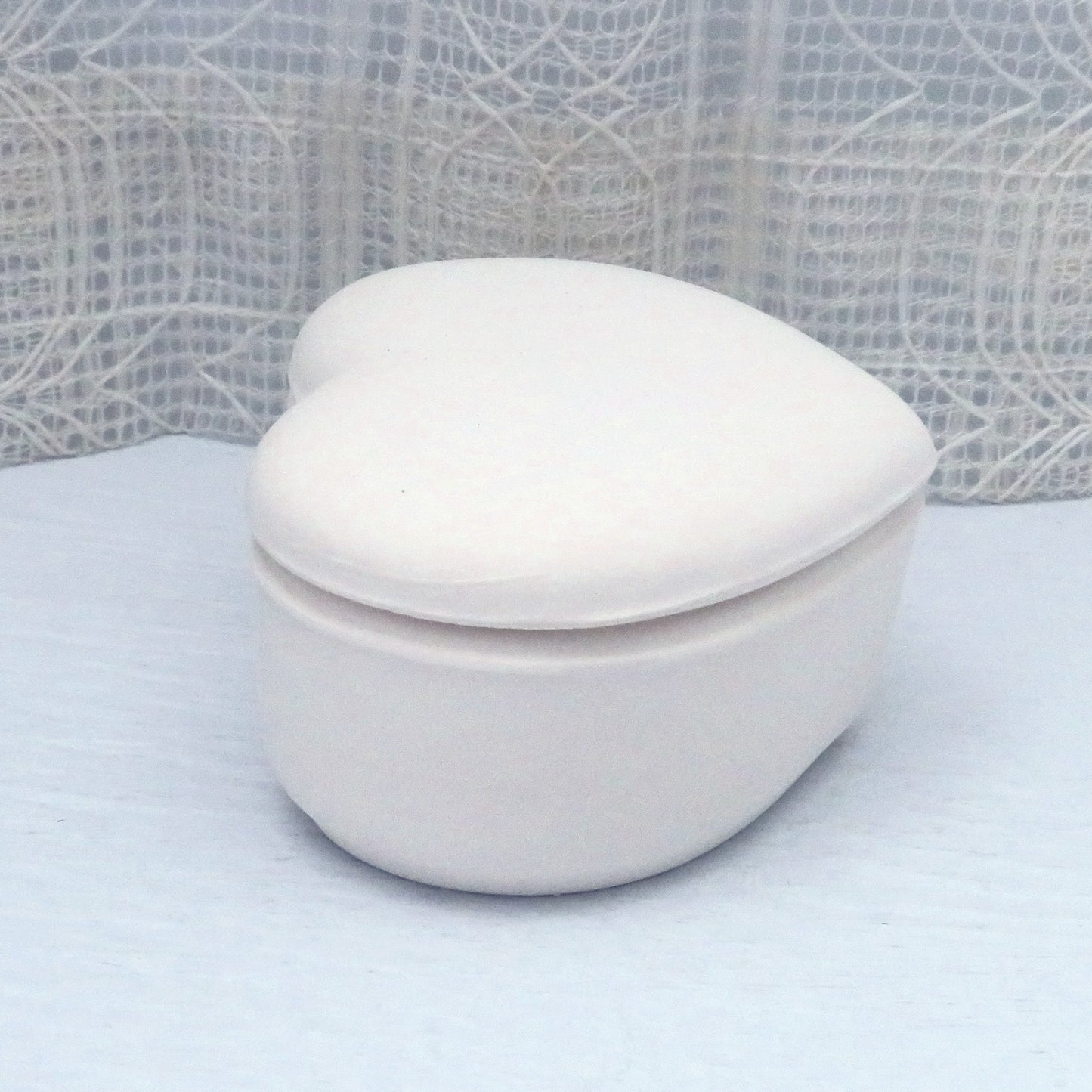 Handmade Ready to Paint Ceramic Heart Trinket Dish with Lid / Ceramic Jewelry Dish to Paint / Do It Yourself Ceramic Lidded Heart Box