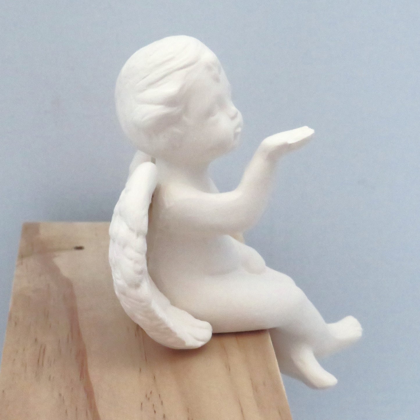 Handmade Ceramic Bisque Cherub Blowing Kiss Figurine, Unpainted Angel Statue, Ceramics to Paint, Paintable Ceramics, Ready to Paint, Angel Lover Gift