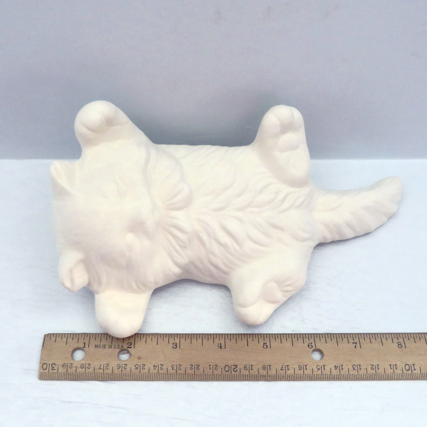 Handmade Paintable Ceramic Kitten on Back, Ready to Paint Playful Cat on Back, Unpainted Ceramic Kitty Statue, Paintable Ceramics,