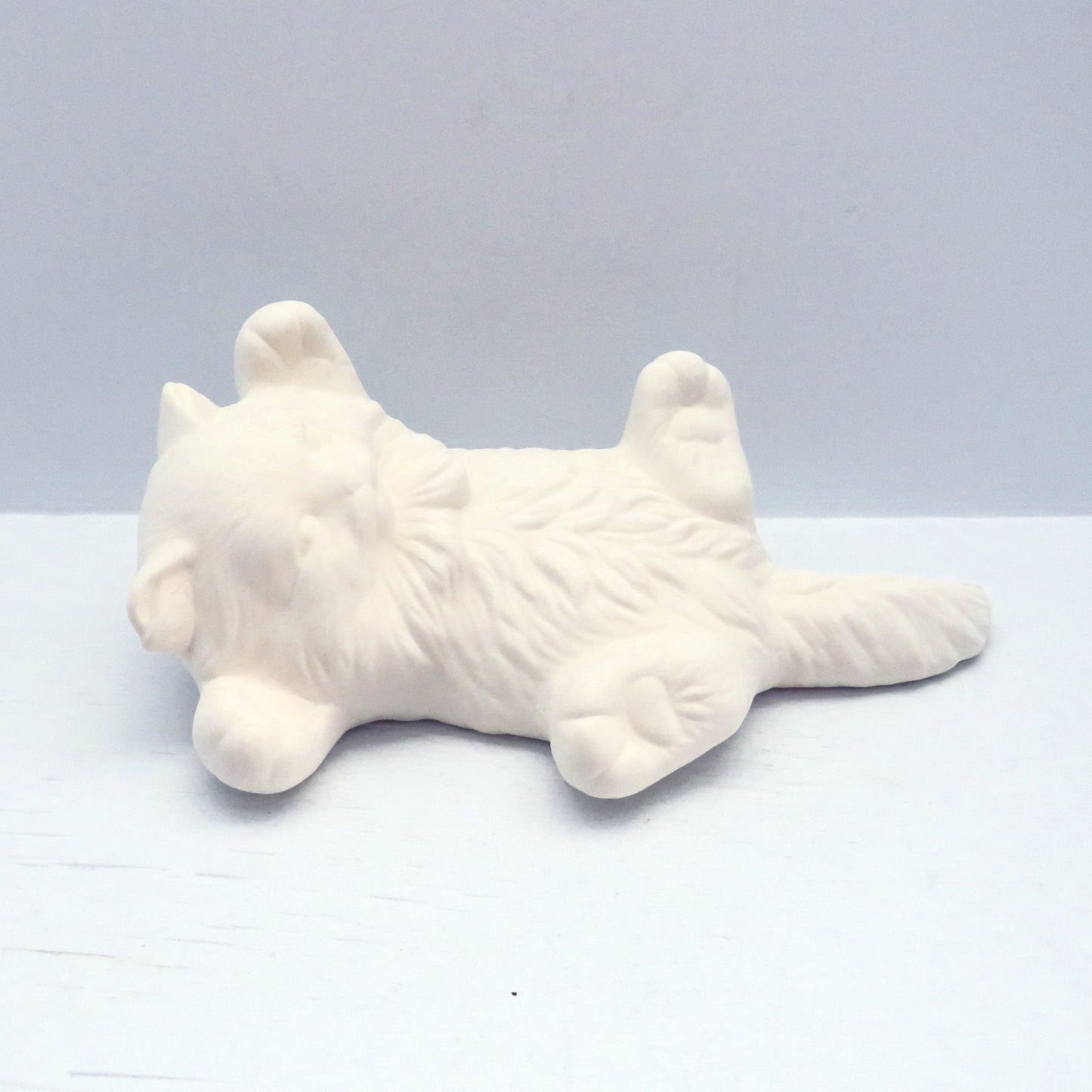 Handmade Paintable Ceramic Kitten on Back, Ready to Paint Playful Cat on Back, Unpainted Ceramic Kitty Statue, Paintable Ceramics,