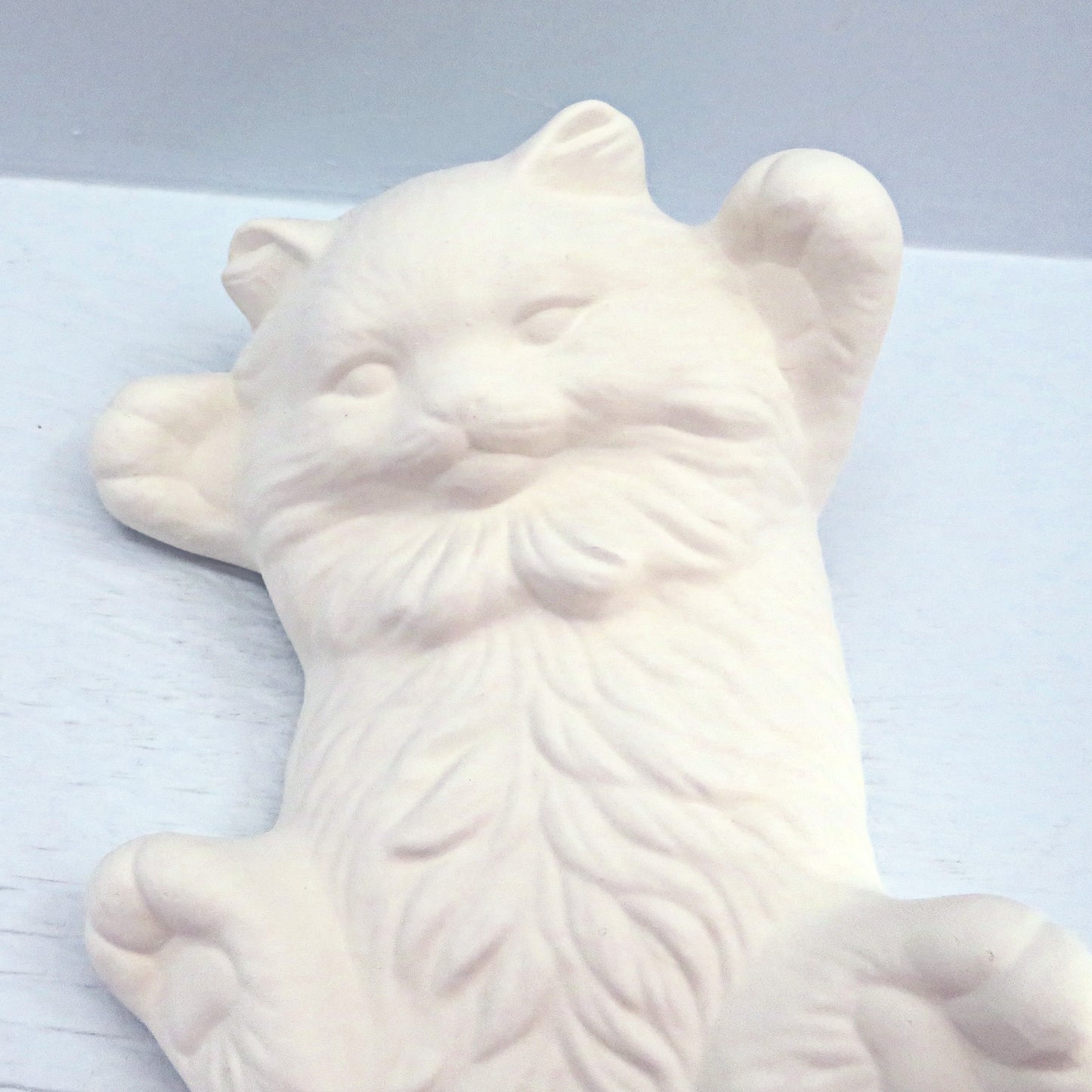 Handmade Paintable Ceramic Kitten on Back, Ready to Paint Playful Cat on Back, Unpainted Ceramic Kitty Statue, Paintable Ceramics,