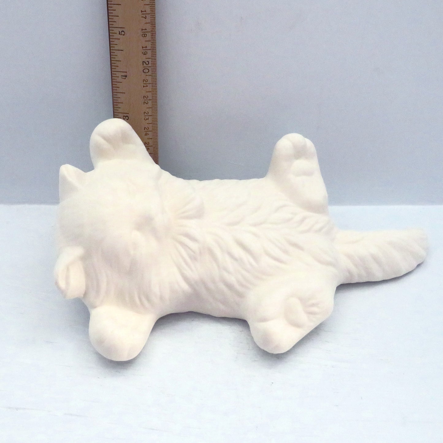 Handmade Paintable Ceramic Kitten on Back, Ready to Paint Playful Cat on Back, Unpainted Ceramic Kitty Statue, Paintable Ceramics,