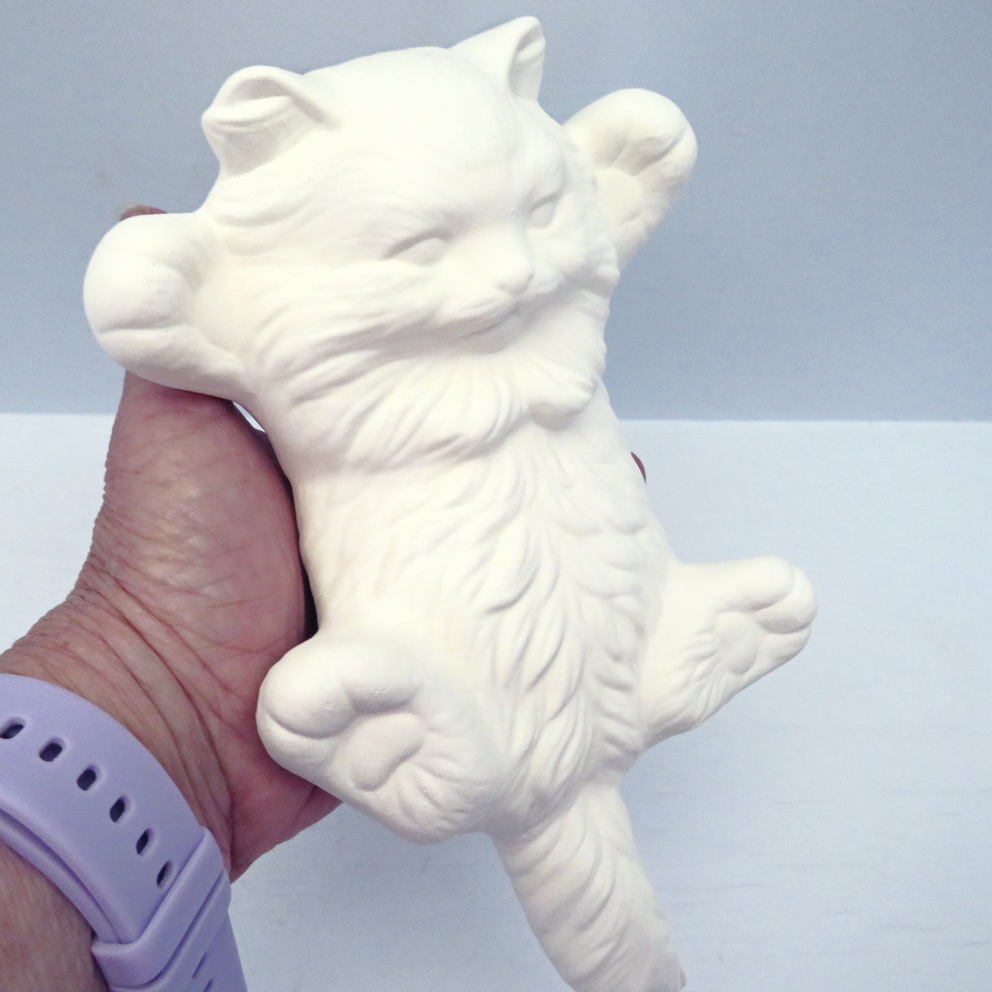 Handmade Paintable Ceramic Kitten on Back, Ready to Paint Playful Cat on Back, Unpainted Ceramic Kitty Statue, Paintable Ceramics,