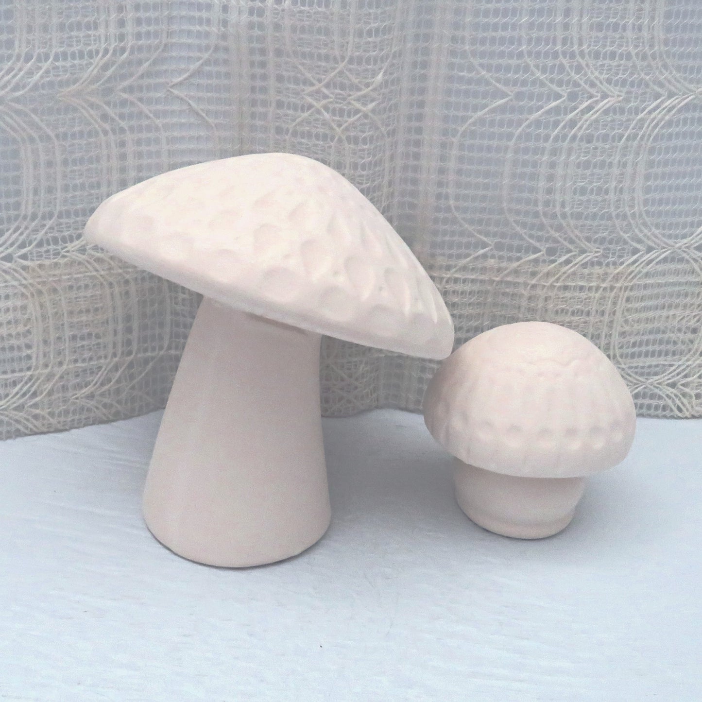 Set of 2 Unpainted Ceramic Mushroom Figurines, Paintable Mushroom Statues, Ready to Paint Garden Decor
