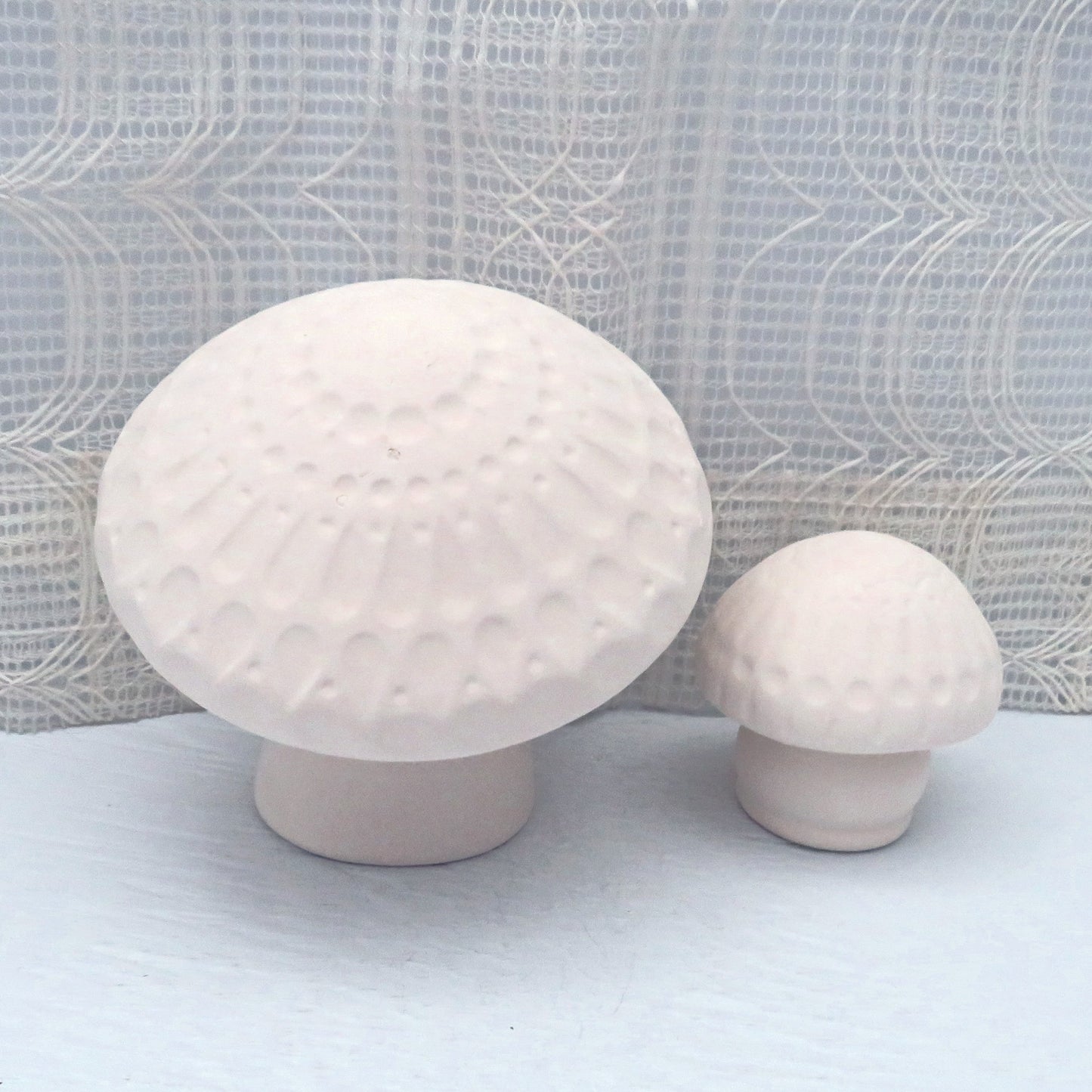 Set of 2 Unpainted Ceramic Mushroom Figurines, Paintable Mushroom Statues, Ready to Paint Garden Decor