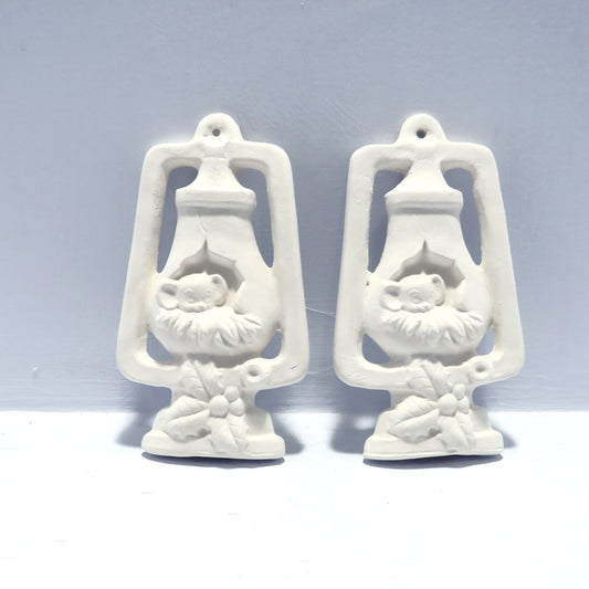 Handmade Unpainted Ceramic Bisque Christmas Tree Ornament with a Mouse in a Manger, Ready to Paint Ceramic Ornament