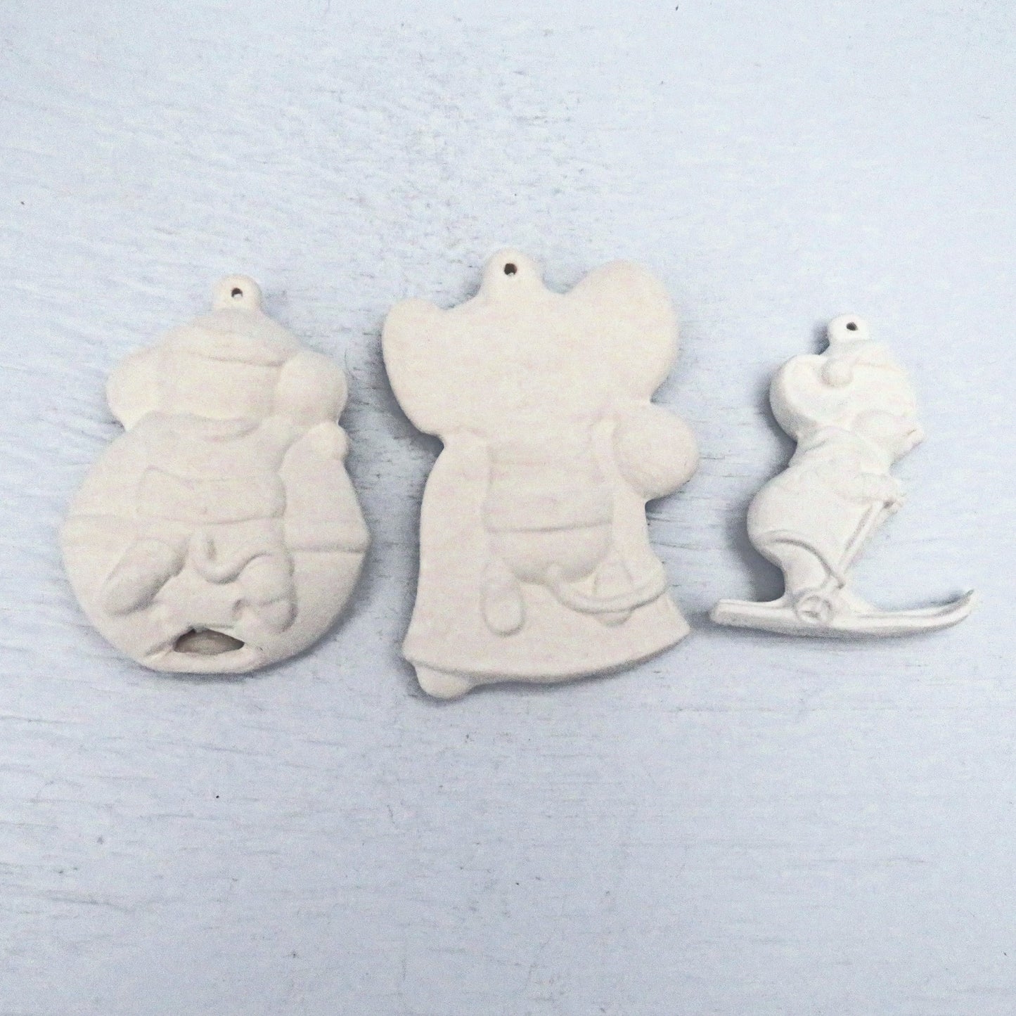 Handmade Ready to Paint Set of 3 Mouse Christmas Ornaments