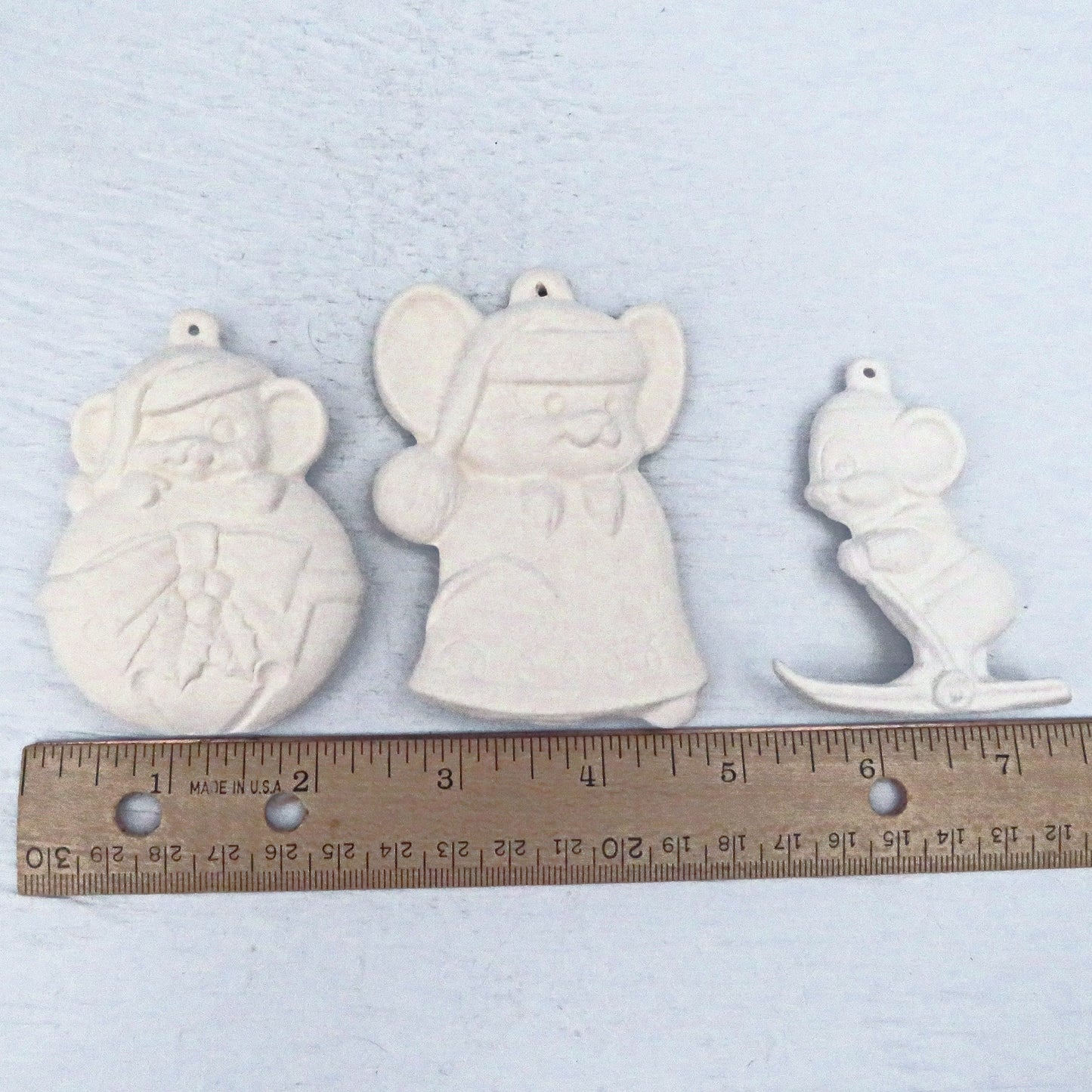 Handmade Ready to Paint Set of 3 Mouse Christmas Ornaments