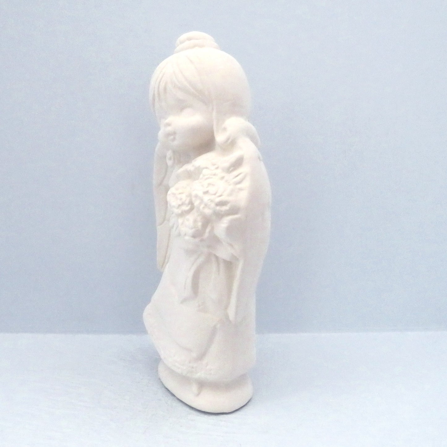 Handmade Ready to Paint Ceramic Angel Figurine Holding Flowers