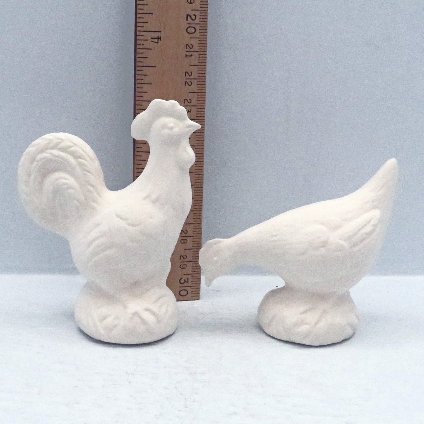 Unpainted Ceramic Rooster and Chicken Figurines, Farmhouse Decor, Bisqueware, Ceramics to Paint, Ready to Paint Ceramic Statues, Paintable Ceramics