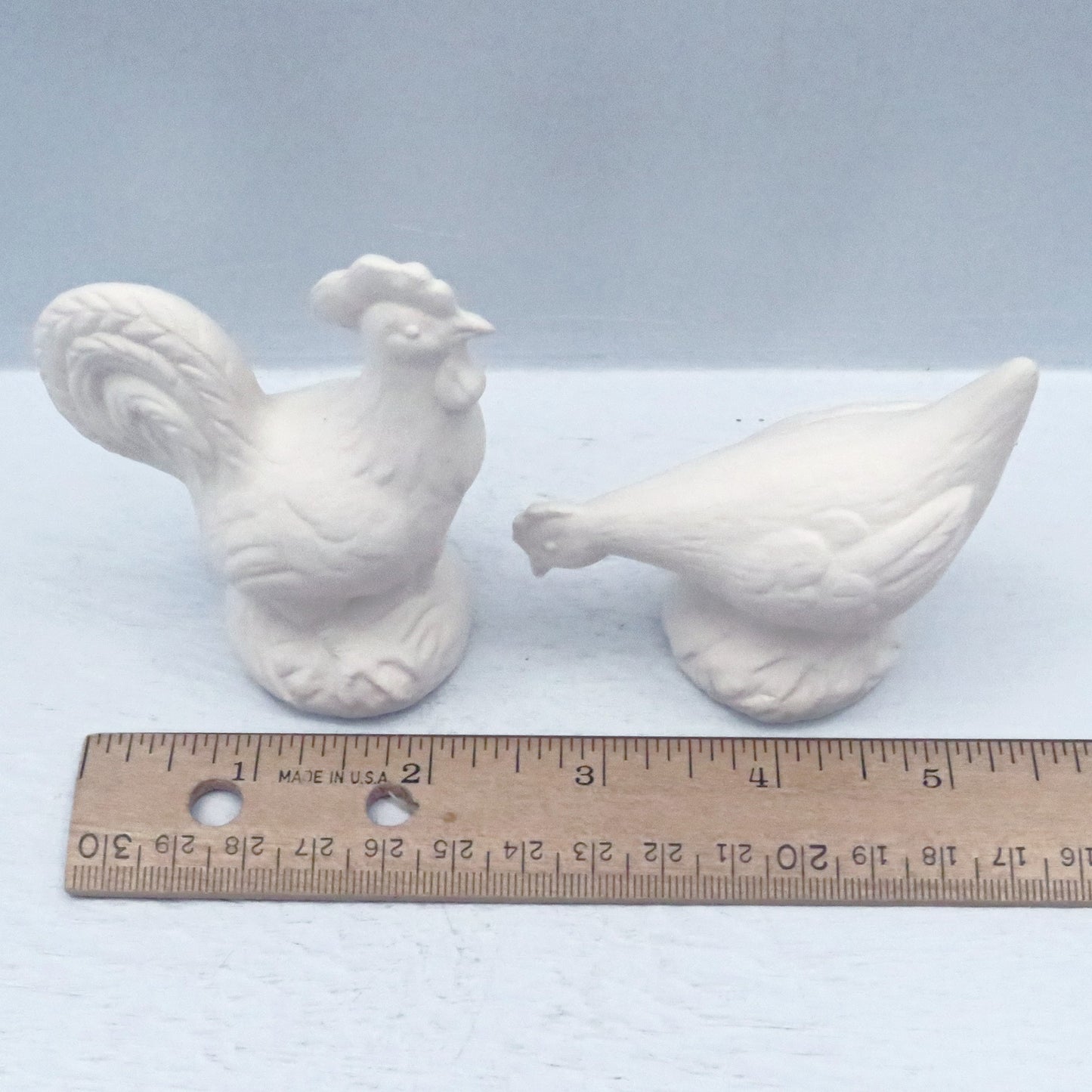 Unpainted Ceramic Rooster and Chicken Figurines, Farmhouse Decor, Bisqueware, Ceramics to Paint, Ready to Paint Ceramic Statues, Paintable Ceramics