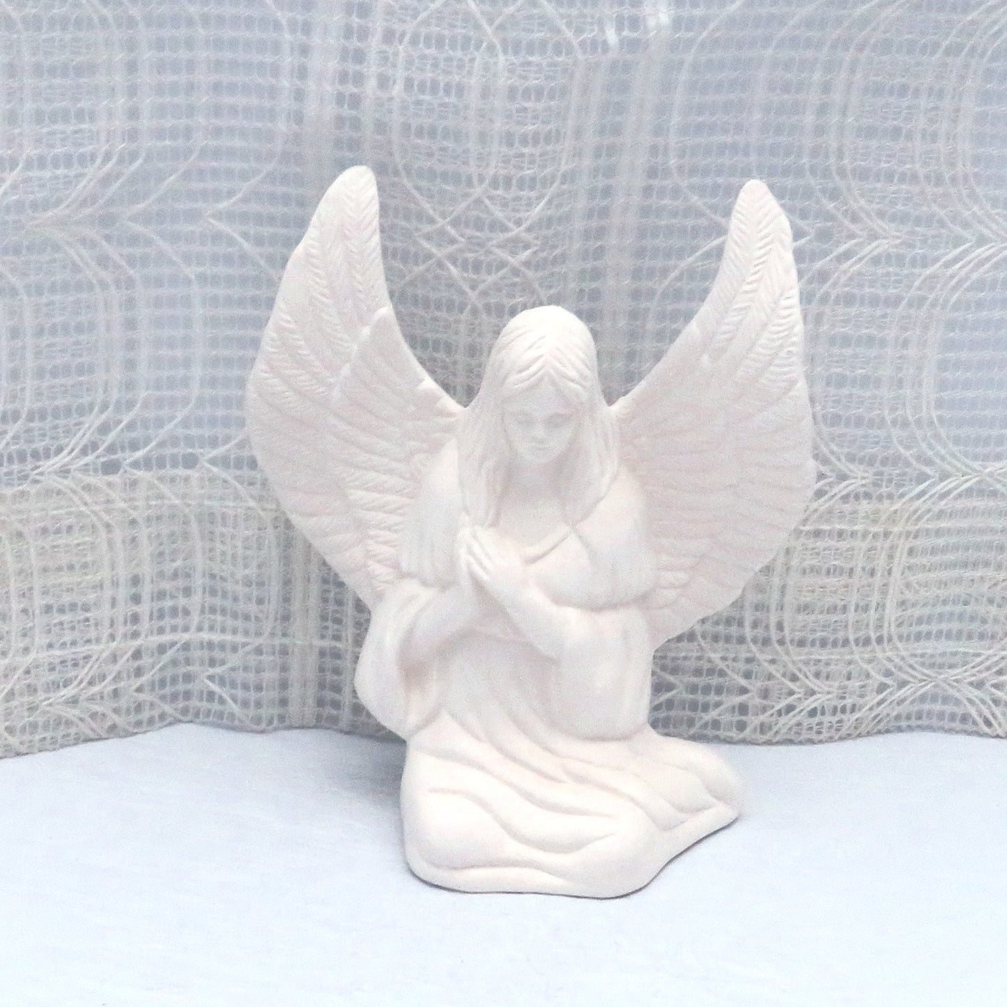 Handmade Ready to Paint Ceramic Side Sitting Angel Figurine, Unpainted Ceramic Bisque Angel Figurine