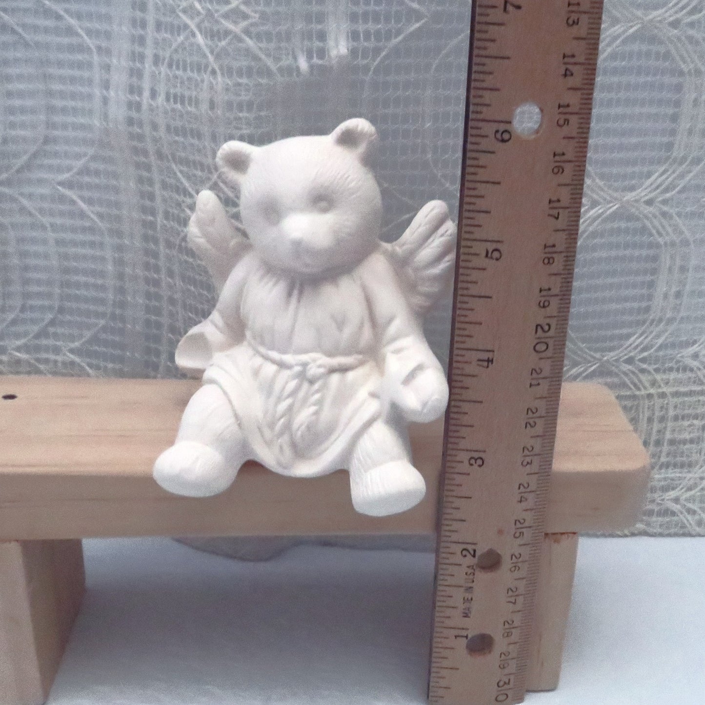 Handmade Ready to Paint Ceramic Sitting Angel Bear Figurine, Paintable Ceramics, Unpainted Bear Angel Statue