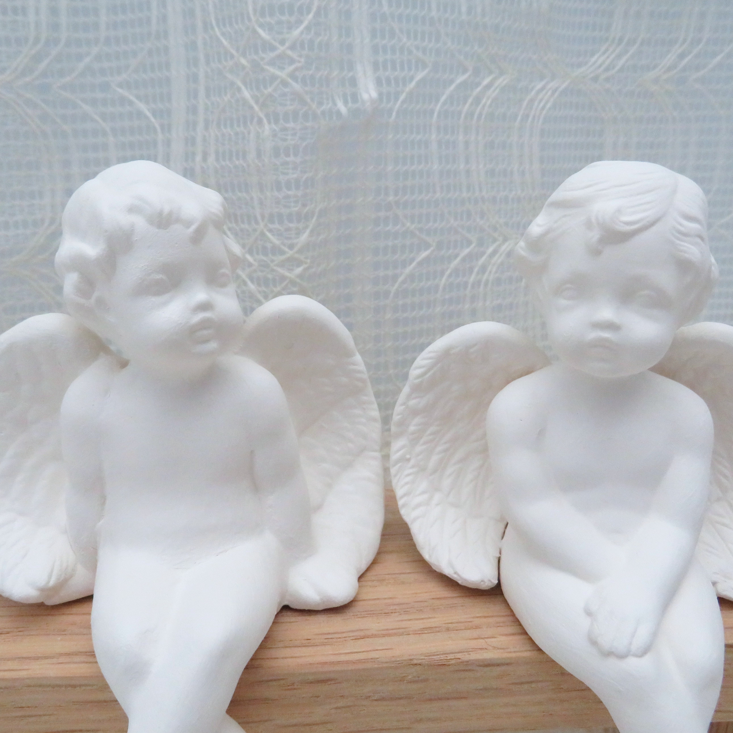 Handmade Ready to Paint Ceramic Bisque Cherub Figurines, Sitting Cherub Statues with Heads Turned, Angel Decor, Angel Gift, Cherub Decor