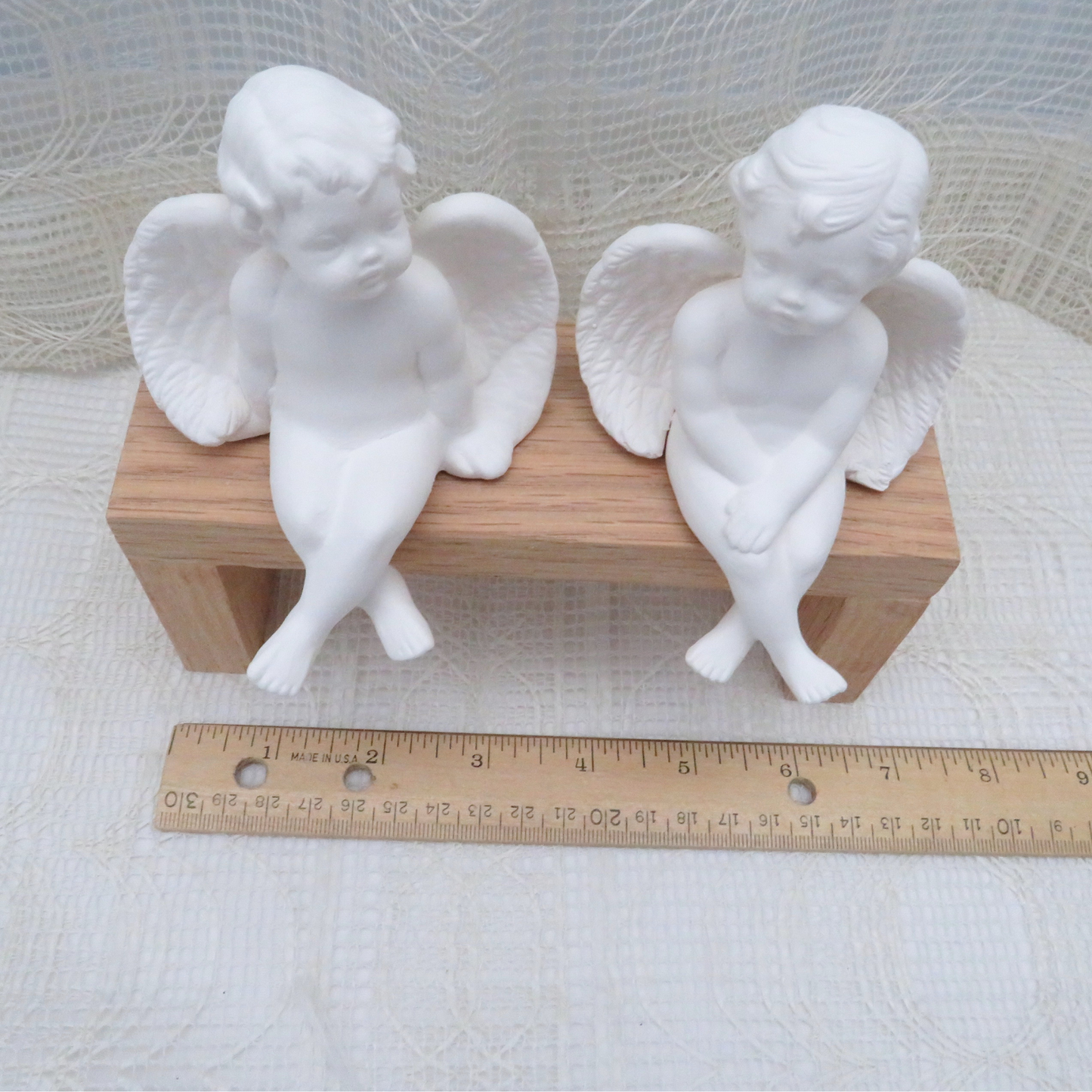 Handmade Ready to Paint Ceramic Bisque Cherub Figurines, Sitting Cherub Statues with Heads Turned, Angel Decor, Angel Gift, Cherub Decor