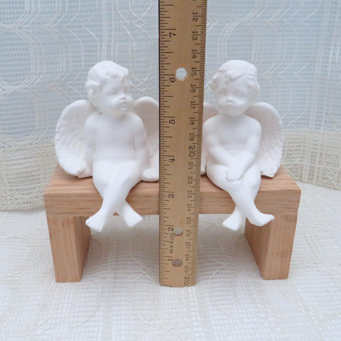 Handmade Ready to Paint Ceramic Bisque Cherub Figurines, Sitting Cherub Statues with Heads Turned, Angel Decor, Angel Gift, Cherub Decor