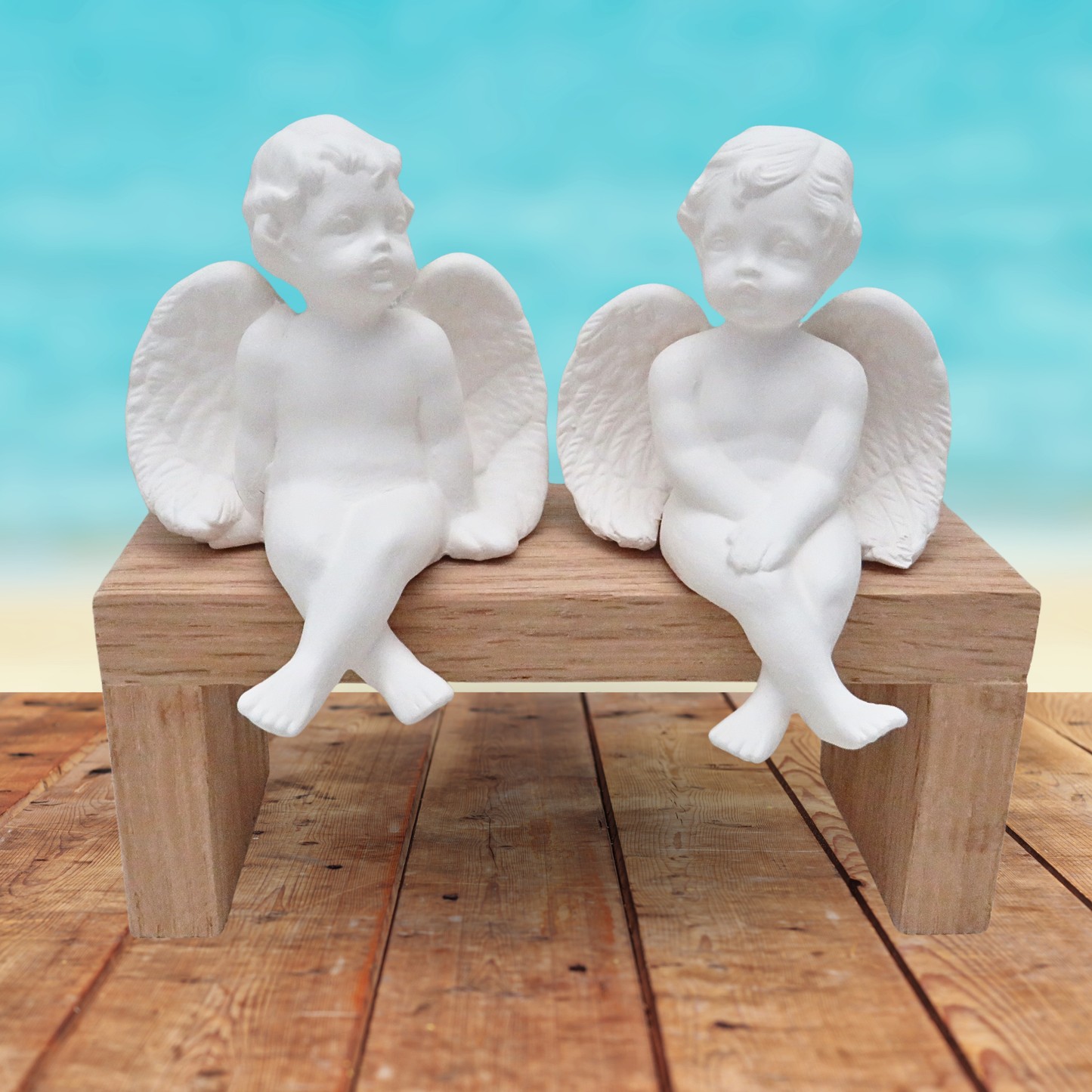 Handmade Ready to Paint Ceramic Bisque Cherub Figurines, Sitting Cherub Statues with Heads Turned, Angel Decor, Angel Gift, Cherub Decor