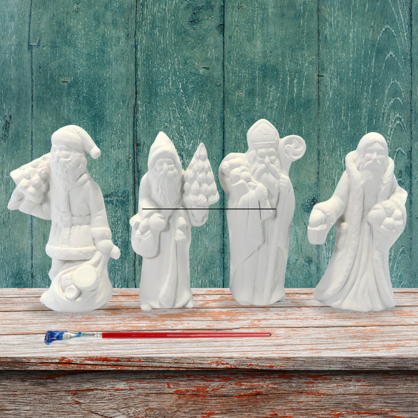 Handmade Set of 4 Ready to Paint Ceramic Santa Figurines for You to Paint for Christmas Decor