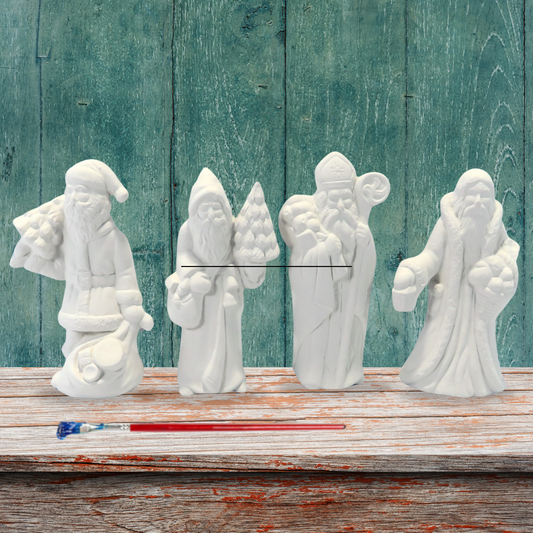 Handmade Set of 4 Ready to Paint Ceramic Santa Figurines for You to Paint for Christmas Decor