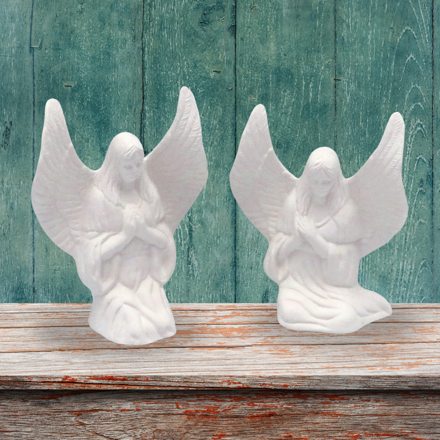 Small Ready to Paint Ceramic Angel Figurines Sitting and Kneeling, Unpainted Ceramic Angel Statues