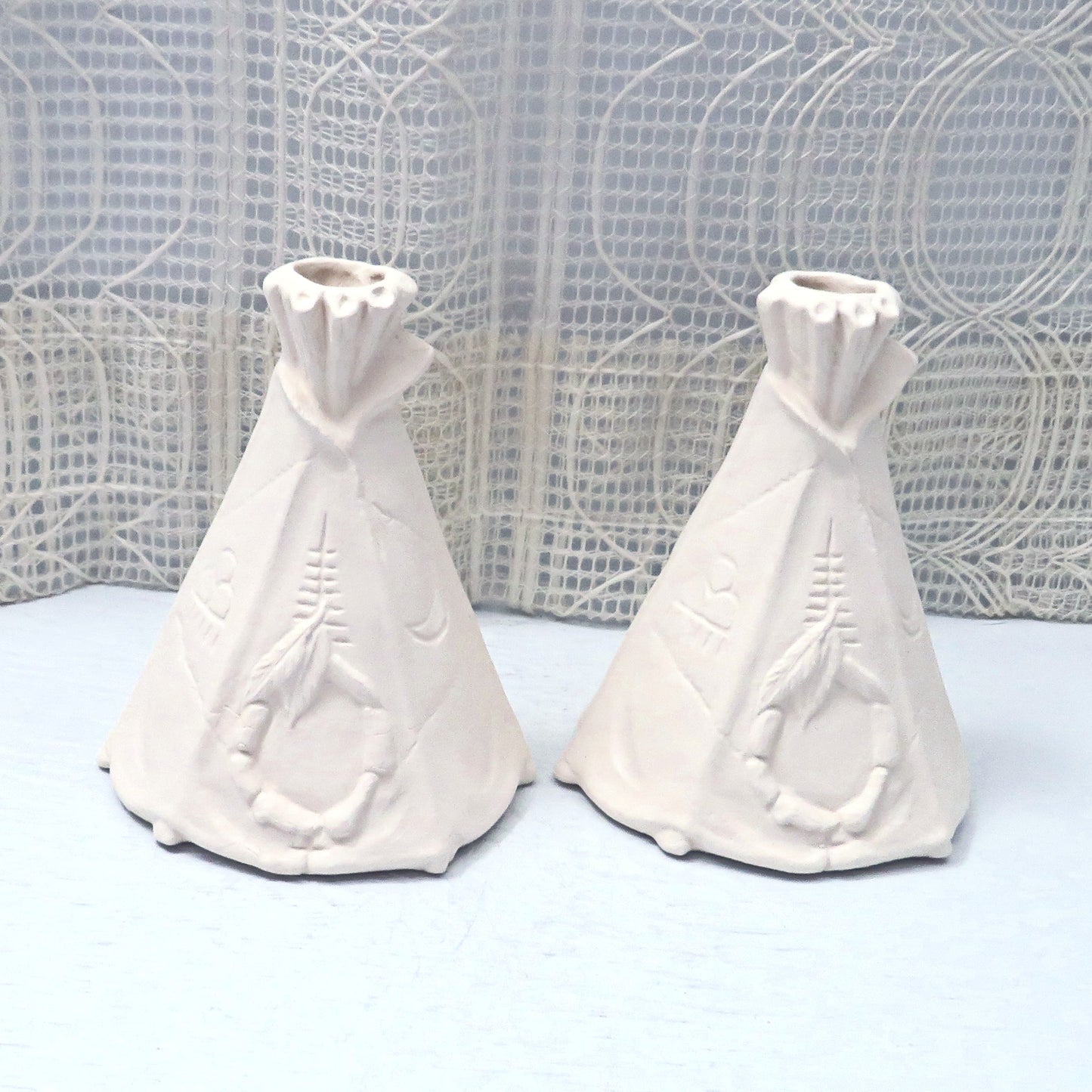 Unpainted Ceramic TeePee Figurines, Ready to Paint Handmade Tee Pee Statues, Paintable Bisqueware