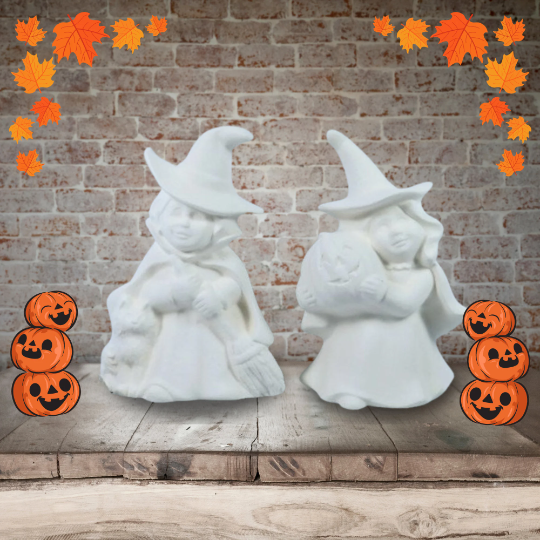 Handmade Ceramic Witch Statues, Witch Figurines, Halloween Decor, Unpainted Bisque, Ready to Paint Ceramics, Paintable Ceramics