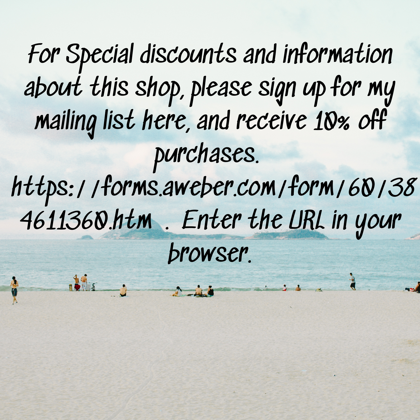 This photo shows and ocean background with information about joining the Treasure Seekers to get information about discounts and what is going on.