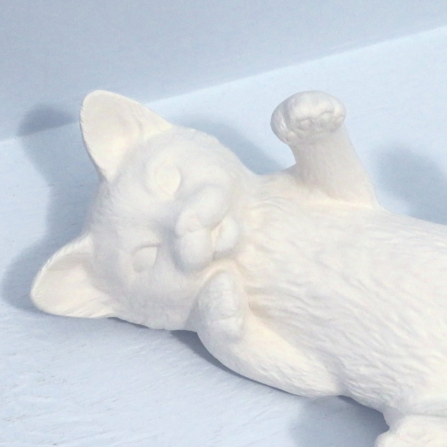 Handmade Ceramic Cat On Back Figurine, Unpainted Bisque, Paintable Ceramic Cat Statue, Cat Decor, Ready to Paint, Bisqueware, Cat Mom Gift
