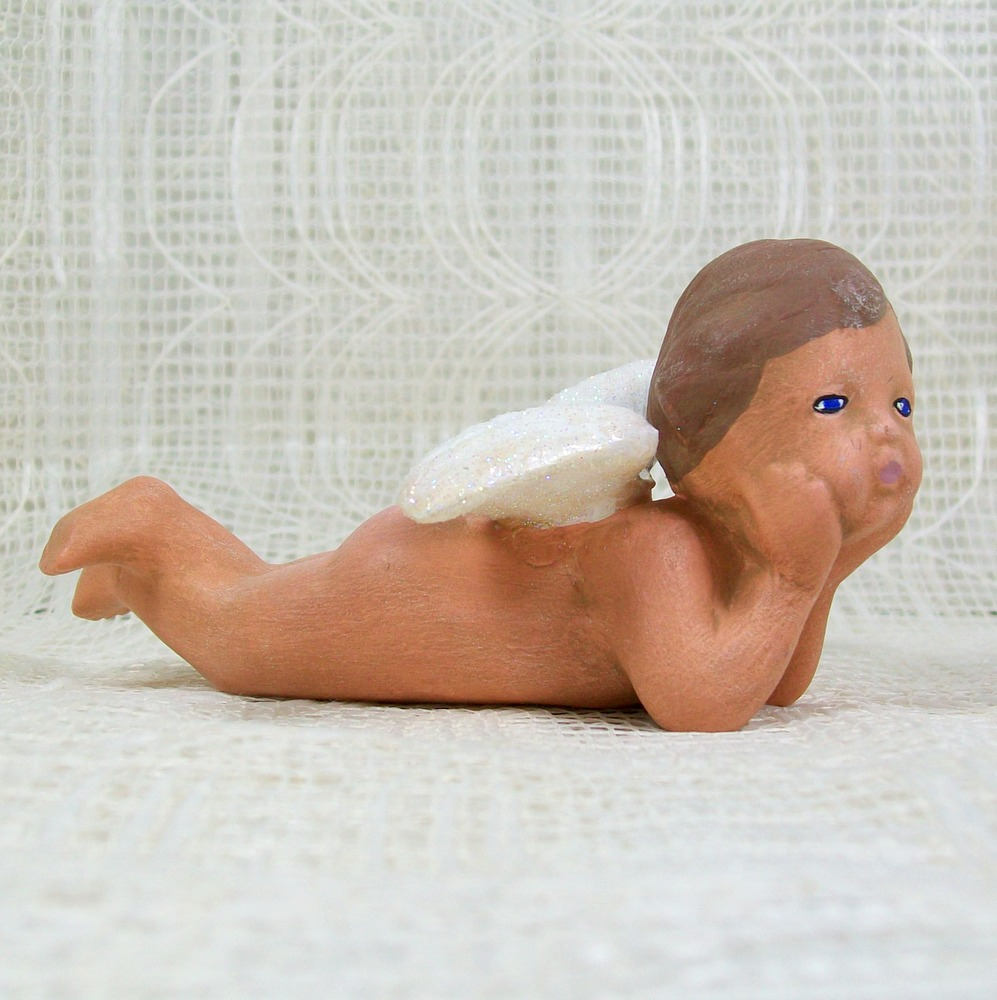 Cherub Angel Statue / Ceramic Angel Figurine / Angel Decor / Christian Decor / Angel Gift / Cherub Figurine / Baptism Gift