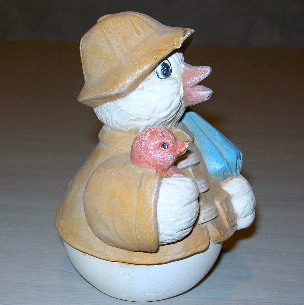 Duck Wearing Rain Coat / Handmade Ceramic Duck Figurine