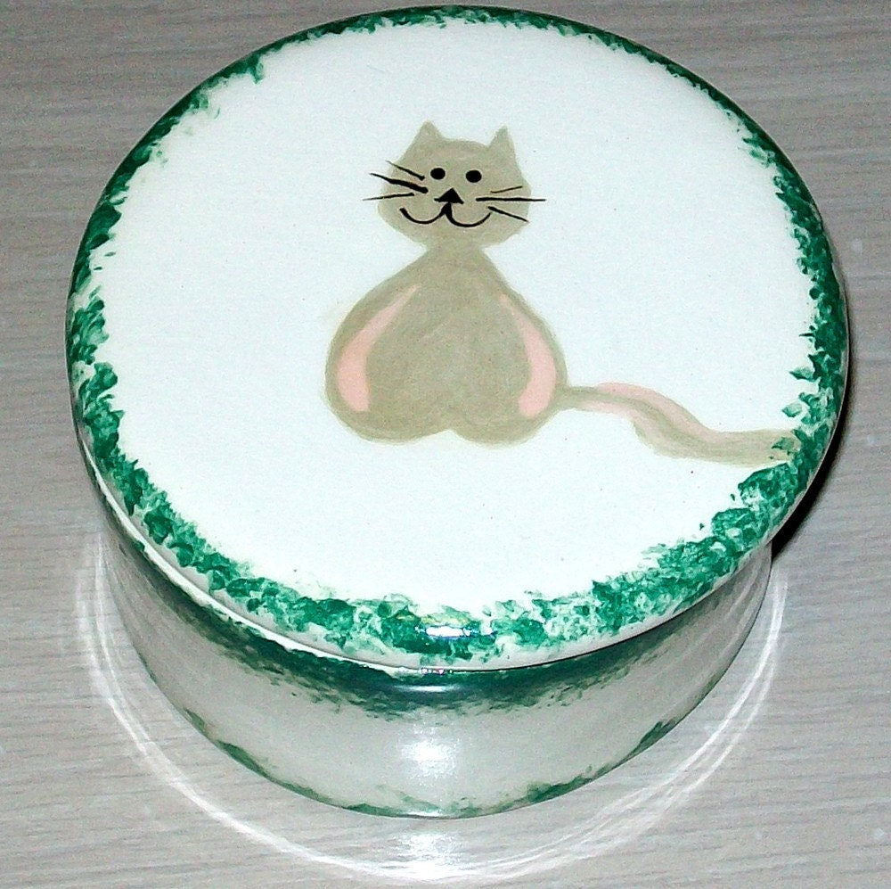 Handmade White Ceramic Trinket Dish with Cat, Prayer Box, Cat Lover Gift,