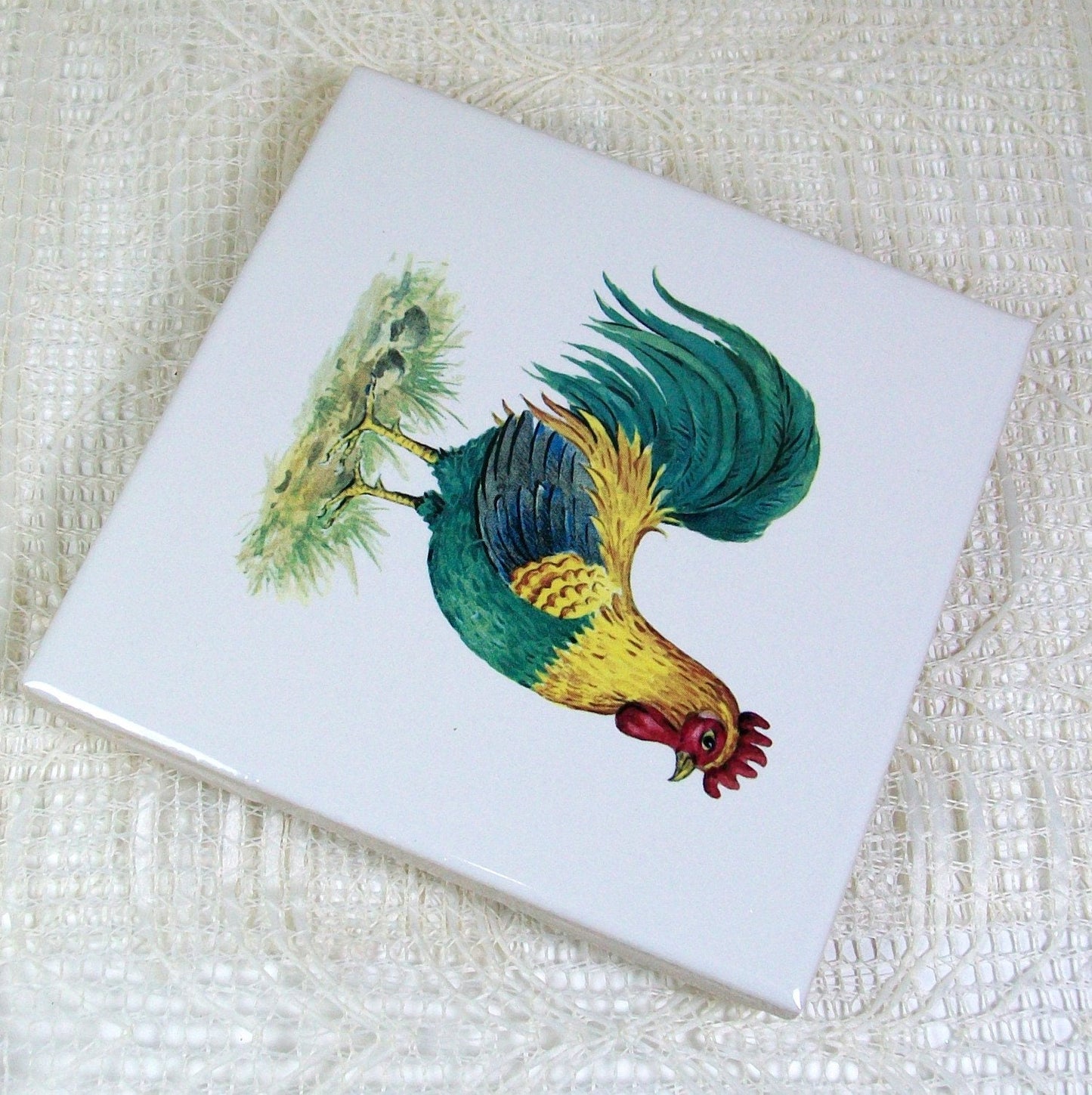 Wine Coaster / Ceramic Spoon Rest / Ceramic Trivet / Handmade Ceramic Coaster / Drink Coaster / Cup Coaster / Rooster Decor/| Tea Bag Holder