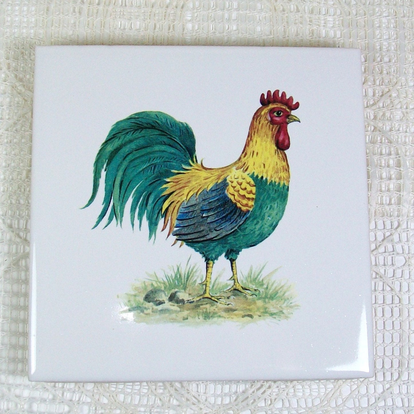 Wine Coaster / Ceramic Spoon Rest / Ceramic Trivet / Handmade Ceramic Coaster / Drink Coaster / Cup Coaster / Rooster Decor/| Tea Bag Holder