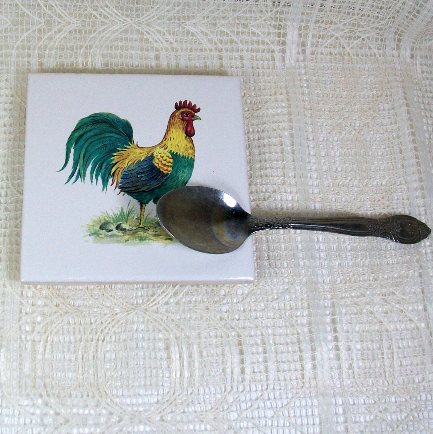 Wine Coaster / Ceramic Spoon Rest / Ceramic Trivet / Handmade Ceramic Coaster / Drink Coaster / Cup Coaster / Rooster Decor/| Tea Bag Holder