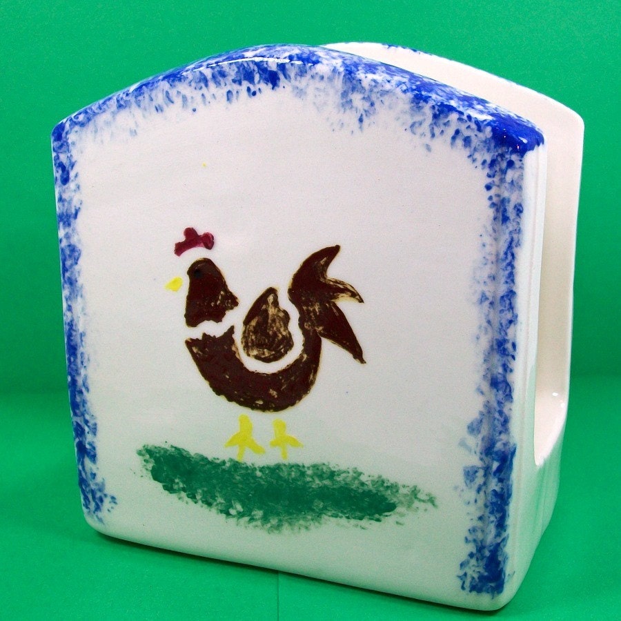 Napkin Holder with Rooster /  Handmade Decorative Ceramic Napkin Holder / Rooster Napkin Holder / Rooster Lover Gift / Table Ware