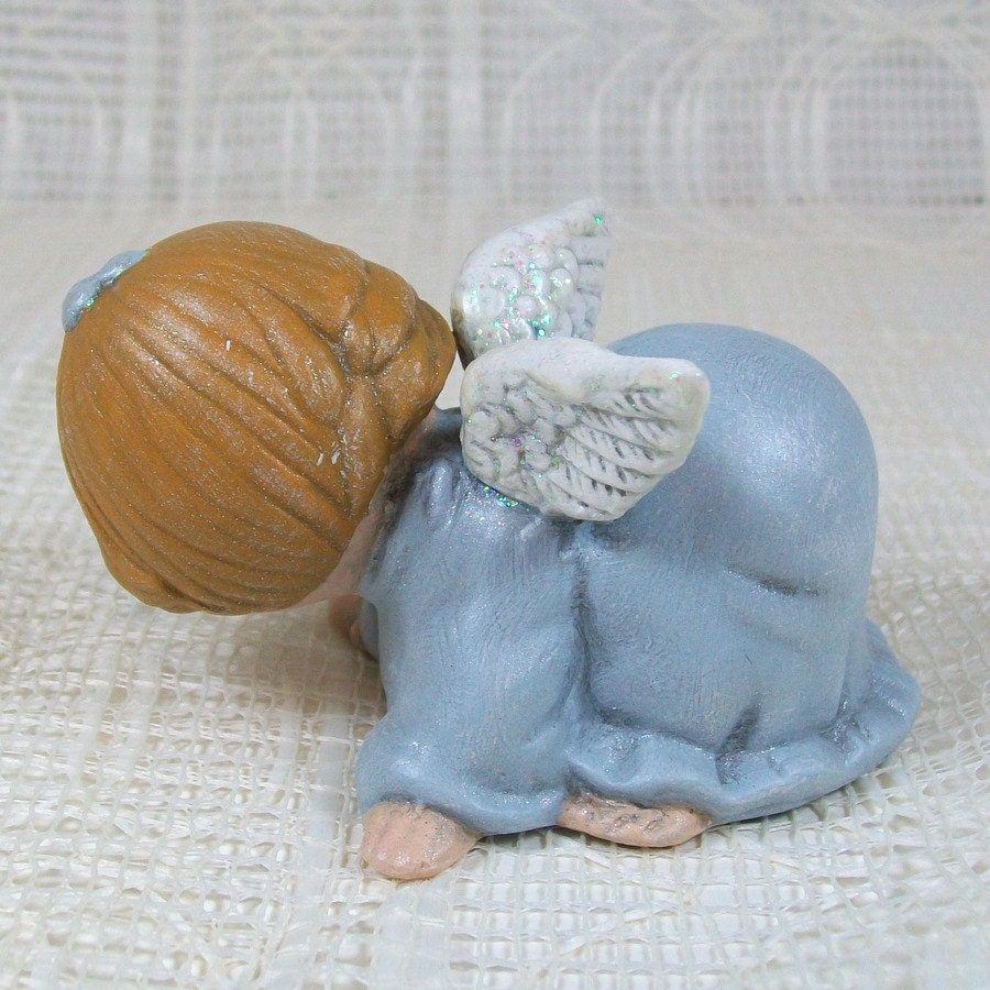Handmade Ceramic Angel Figurine / Angel Statue / Cute Angel / Christian Home Decor / Angel Decor /  Child Angel / Blue Angel