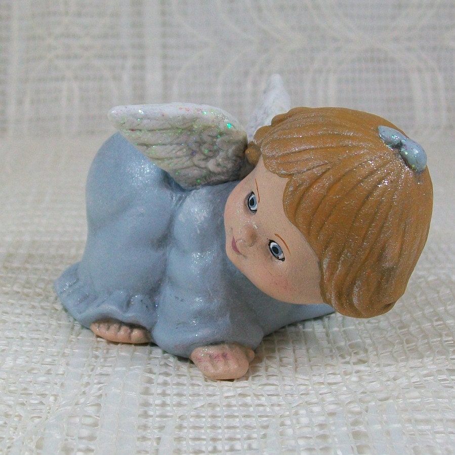 Handmade Ceramic Angel Figurine / Angel Statue / Cute Angel / Christian Home Decor / Angel Decor /  Child Angel / Blue Angel