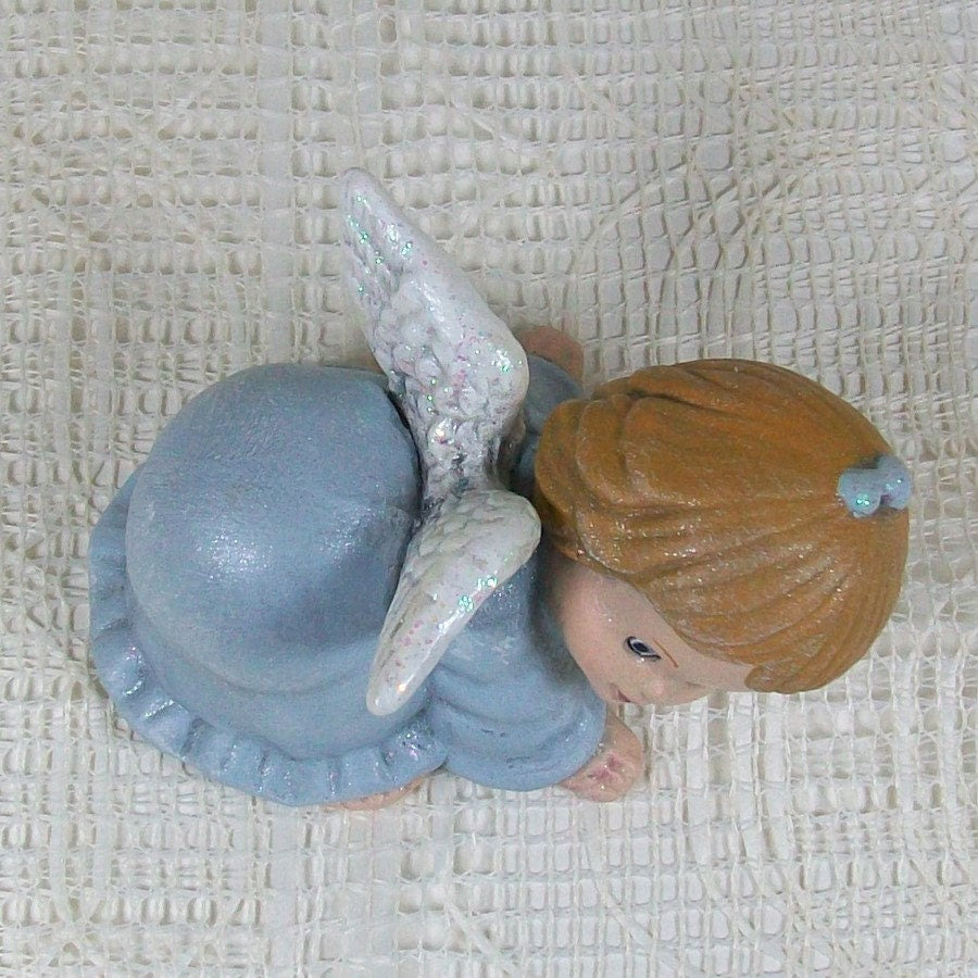 Handmade Ceramic Angel Figurine / Angel Statue / Cute Angel / Christian Home Decor / Angel Decor /  Child Angel / Blue Angel