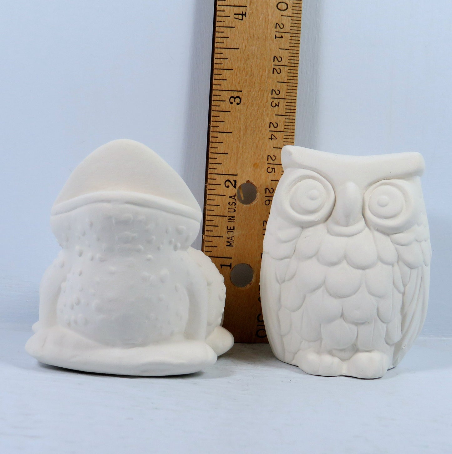 Handmade Ceramic Bisque Owl and Frog Figurines / Unpainted Owl Statue / Ready to Paint Frog Statue / Ceramics to Paint / Owl Decor / Frog
