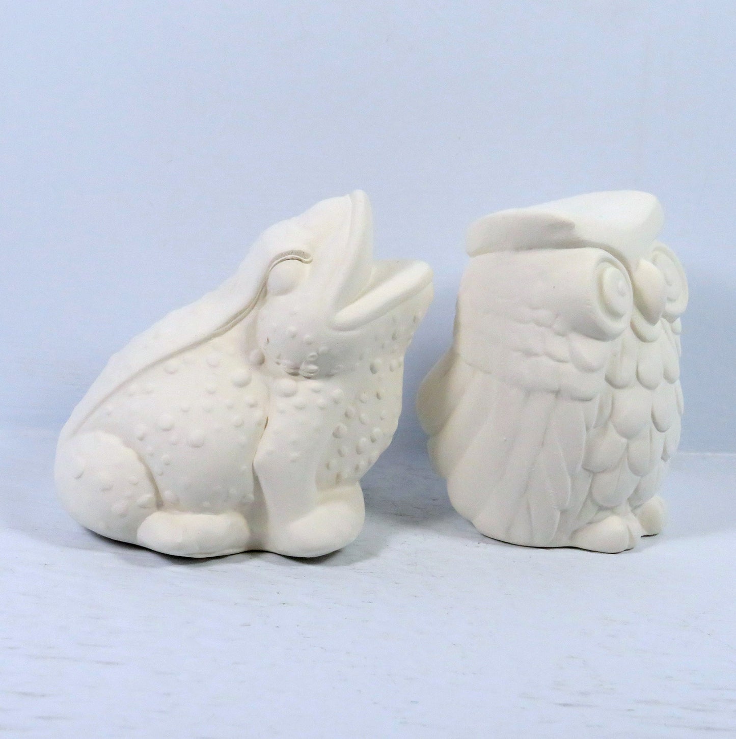 Handmade Ceramic Bisque Owl and Frog Figurines / Unpainted Owl Statue / Ready to Paint Frog Statue / Ceramics to Paint / Owl Decor / Frog