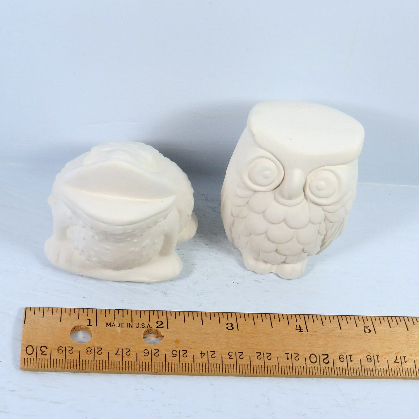 Handmade Ceramic Bisque Owl and Frog Figurines / Unpainted Owl Statue / Ready to Paint Frog Statue / Ceramics to Paint / Owl Decor / Frog
