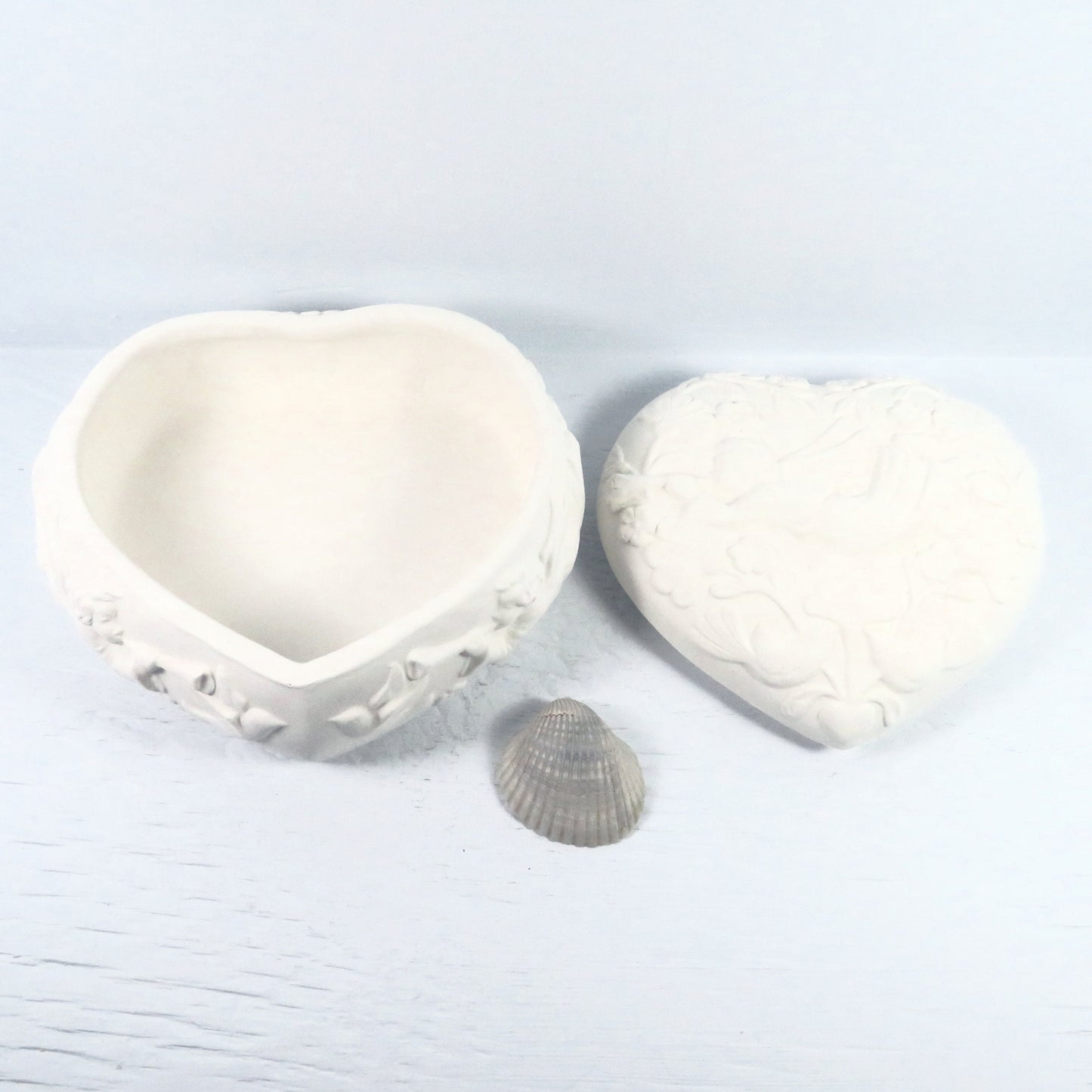 Handmade Unpainted Ceramic Angel Heart Shaped Covered Trinket Dish / Paint It Yourself Candy Dish and Lid / Ready To Paint / Angel Decor