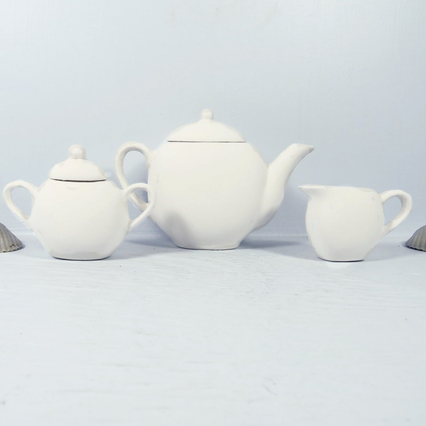 Miniature Unpainted Ceramic Tea Set / Paint it Yourself Tea Set / Ceramics to Paint / Paintable Ceramic Decor / Small Tea Pot and Cups