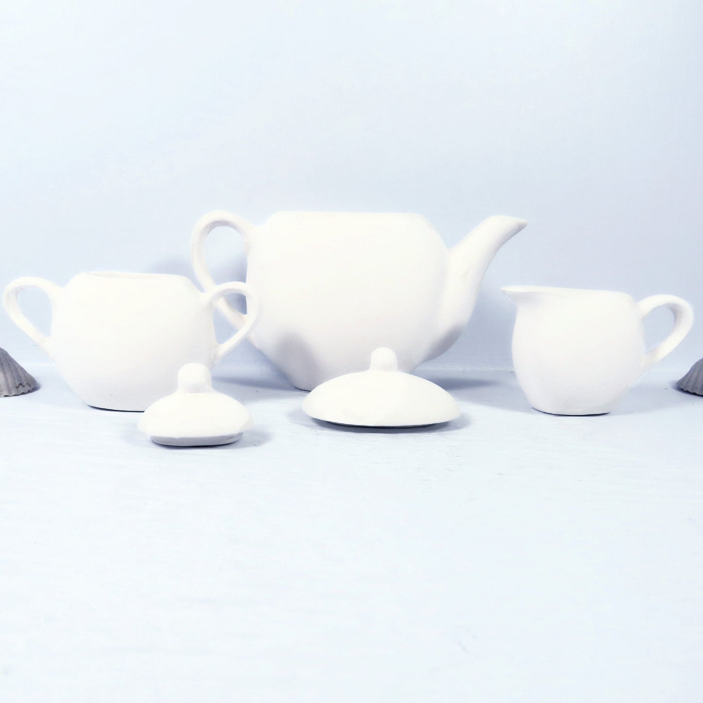 Miniature Unpainted Ceramic Tea Set / Paint it Yourself Tea Set / Ceramics to Paint / Paintable Ceramic Decor / Small Tea Pot and Cups