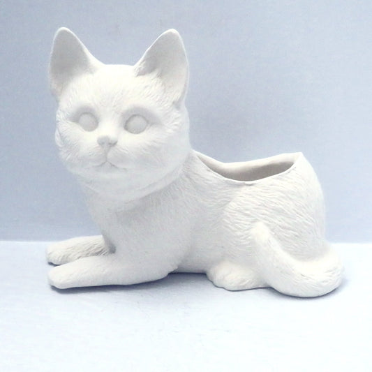 Handmade Ready to Paint Ceramic Bisque Cat Planter / Cat Figurine / Unpainted Ceramic Cat Flower Pot/ Ceramics to Paint / Succulent Planter