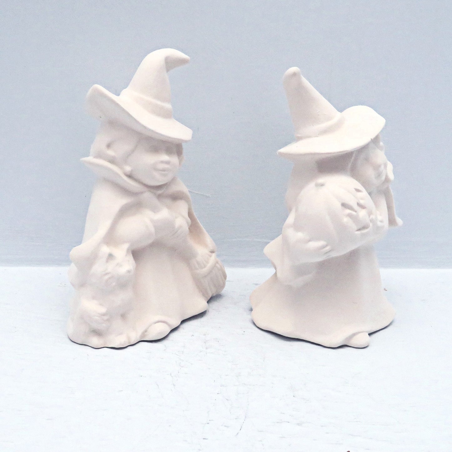 Handmade Ceramic Witch Statues, Witch Figurines, Halloween Decor, Unpainted Bisque, Ready to Paint Ceramics, Paintable Ceramics