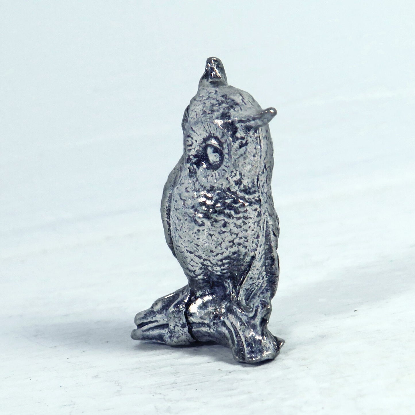 Miniature Vintage Owl Figurine / Woodland Decor / Small Pewter Owl Statue  Sitting on Branch / Tiny Owl Decor / Owl Lover Gift / Owl Present